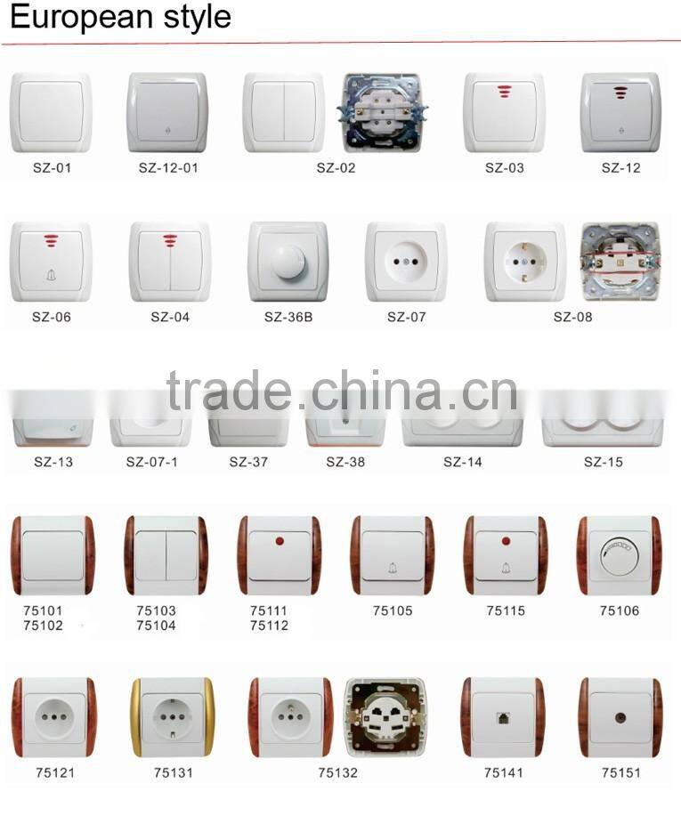 High quality 75908 250V 10A circular switch illuminated European wall switch