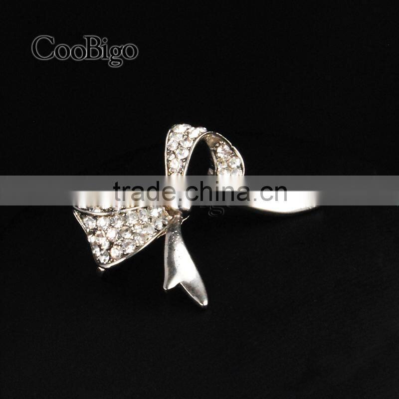 Fashion Jewelry Rhinestone Silver Little Bowknot Brooch Lady Girls Dresses Hijab Scarf Party Gift Apparel Promotion Accessories