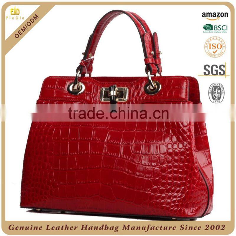 S357-A2307 gorgeous red handbags elegant lady satchels factory price crocodile handbags 2015 leather