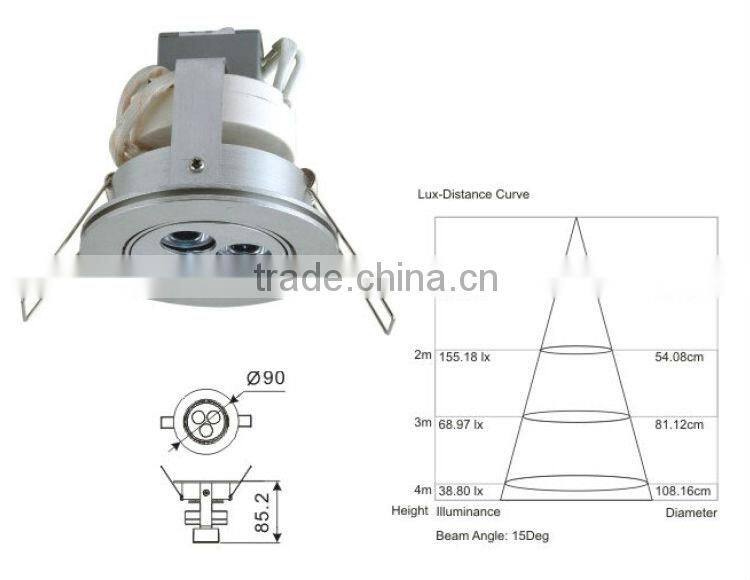 2013 new High Quality 3W 270LM LED Downlight Housing with 3pcs CREE XP