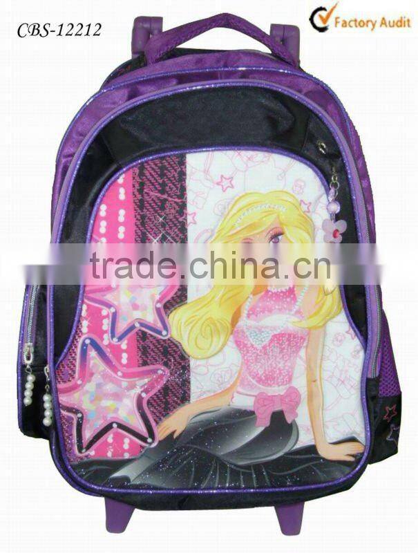 2015 Lovely girls movelable school trolley bag