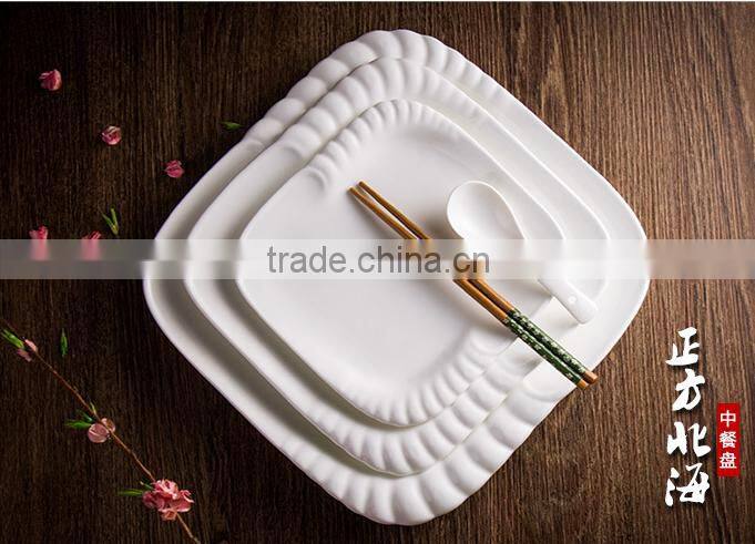 Ceramic glaze oem dinner square white steak plate for restaurant hotel home