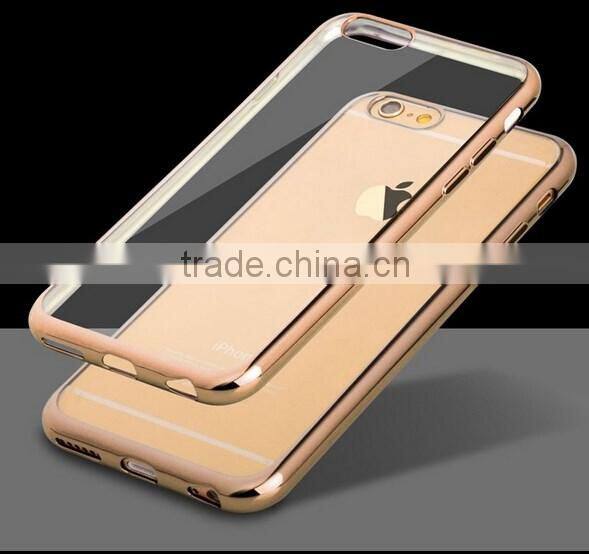 Luxury ultra slim Gold plating crystal clear tpu case for iphone 6 transparent soft phone bag cover