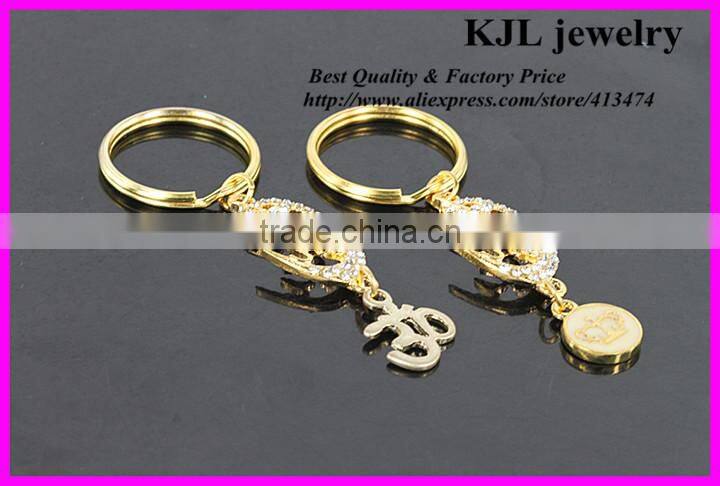 KJL-A0136 wholesale gold color OHM allah charm pendant keychains, crown finding jewleru making key ring