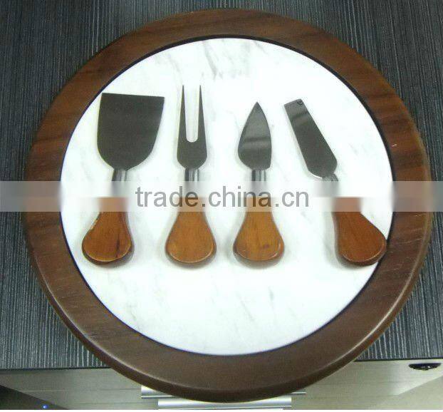Marble Chopping Block Wooden Cutting Board Set with 4 Cheese Slicers and Knife Holder Drawer