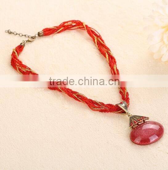 Ethnic Bohemian Fashion Style Colorful Gemstone Pendant Necklace /Multilayer beaded Chain jewelry