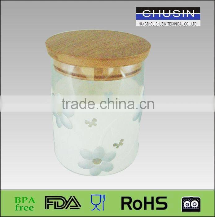 FANCY style pyrex glass jar with silicone sleeve and lid wholesale