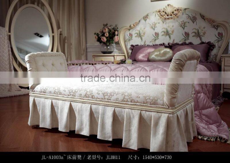 royal European French furniture antique white bedroom sets Bed Bedside table Wardrobe Dressing table Bench Commode Chair