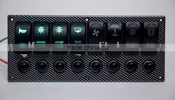 NEW Marine 8 Gang LED illuminated Check Pattern Rocker Switch Panel