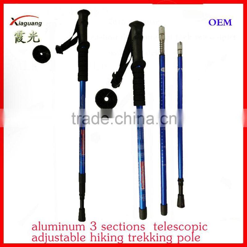 aluminum 3 sections telescopic adjustable hiking trekking pole nordic walking stick