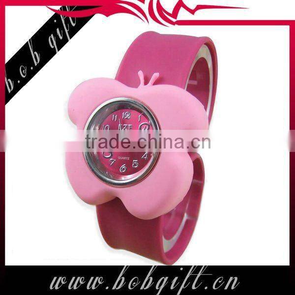 2014 cute butterfly shaped silicone snap band watches for kids