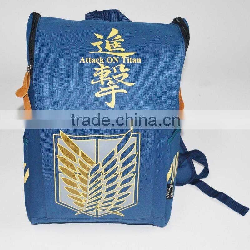 blue polyester ODM logo backpack 600D canvas relax school bag