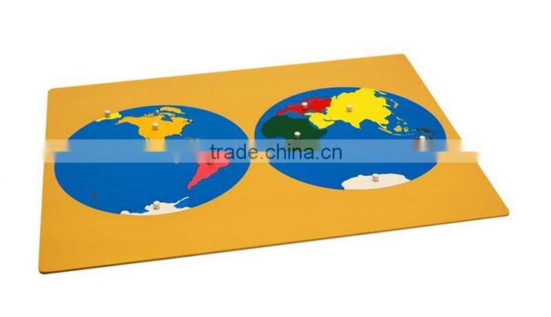 Hot selling wooden puzzle map for montessori puzzle map of world part
