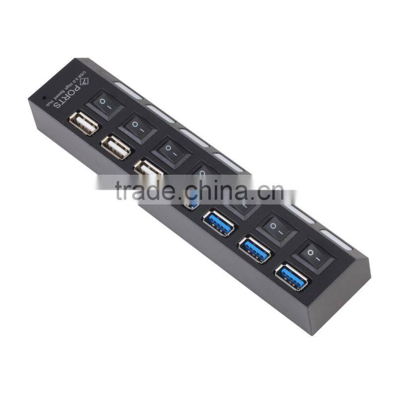 New 4 Ports USB 3.0 Hub+ 3 Ports USB 2.0 HUB with On/Off Switch+ for PC laptop