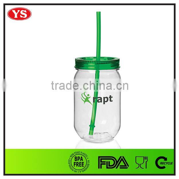 Acrylic 540 ml small mason jar with straw