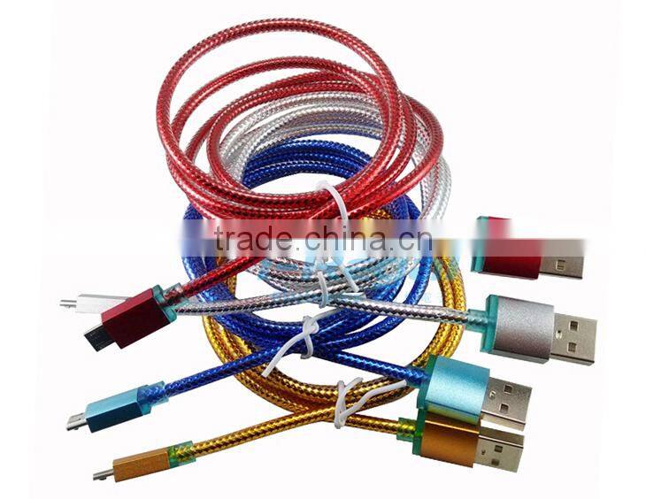 Popular colorful crystal nylon braided usb cable