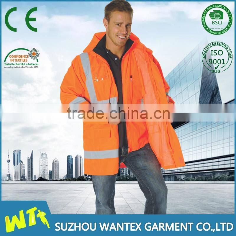 100% polyester working safety reflective winter windproof man jacket parka with reflector