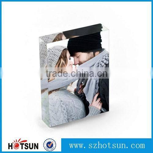 Clear solid acrylic photo block with picture sticker perspex picture block
