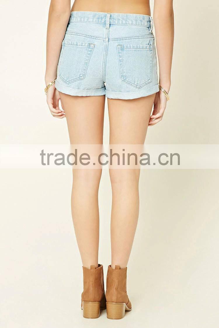 Newest Cuffed Denim Shorts for Woman Simple and Fashion