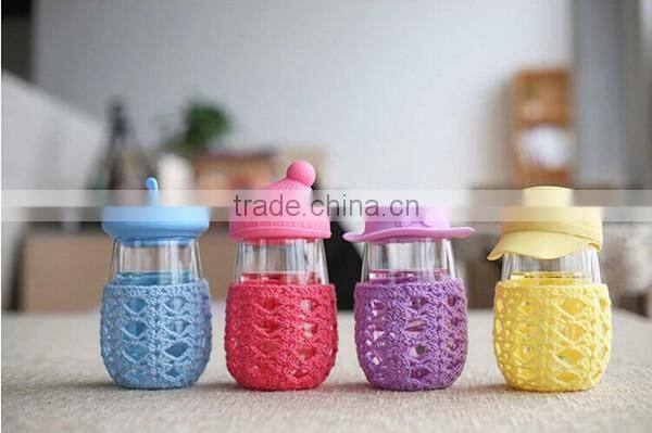 Creativity fashion Transparent double walled glass tumbler Personalized silicone lid