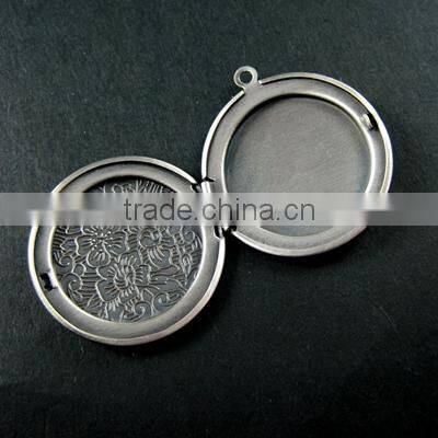 32mm brass antqiued silver vintage style flower engraved round photo locket pendant 1113014