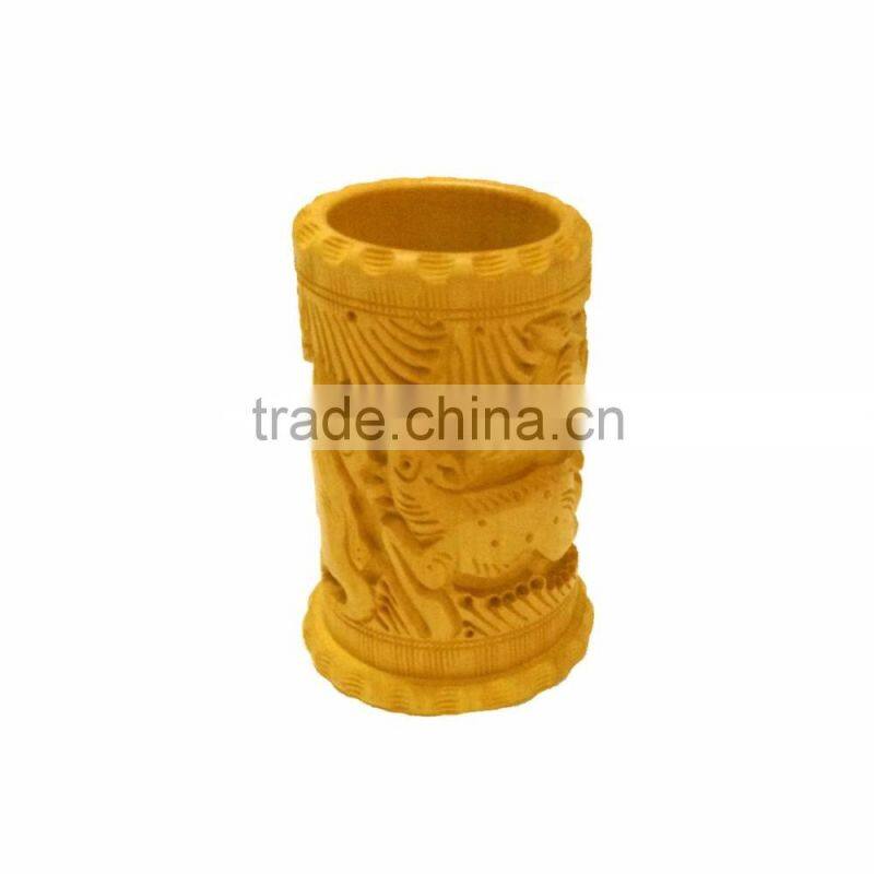 Rich Art And Craft Table Top Organizer with Carving Wooden Pen / Pencil Stand / Holder /