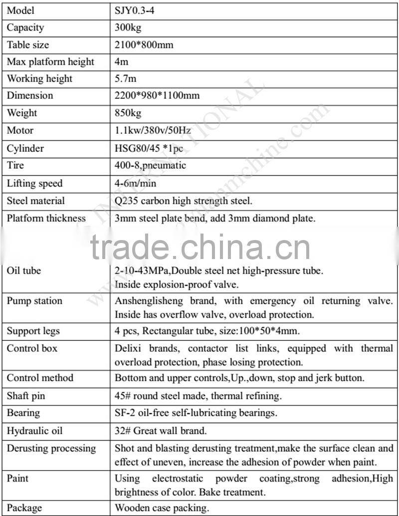 Small Hydraulic Work Lifter With Platform Height 4m