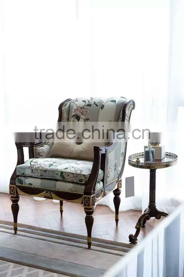Vintage Style Villa Single Sofa Carved Wooden Living Room Arm Chair Imperial Gold Painted One Seat Sofa Chair