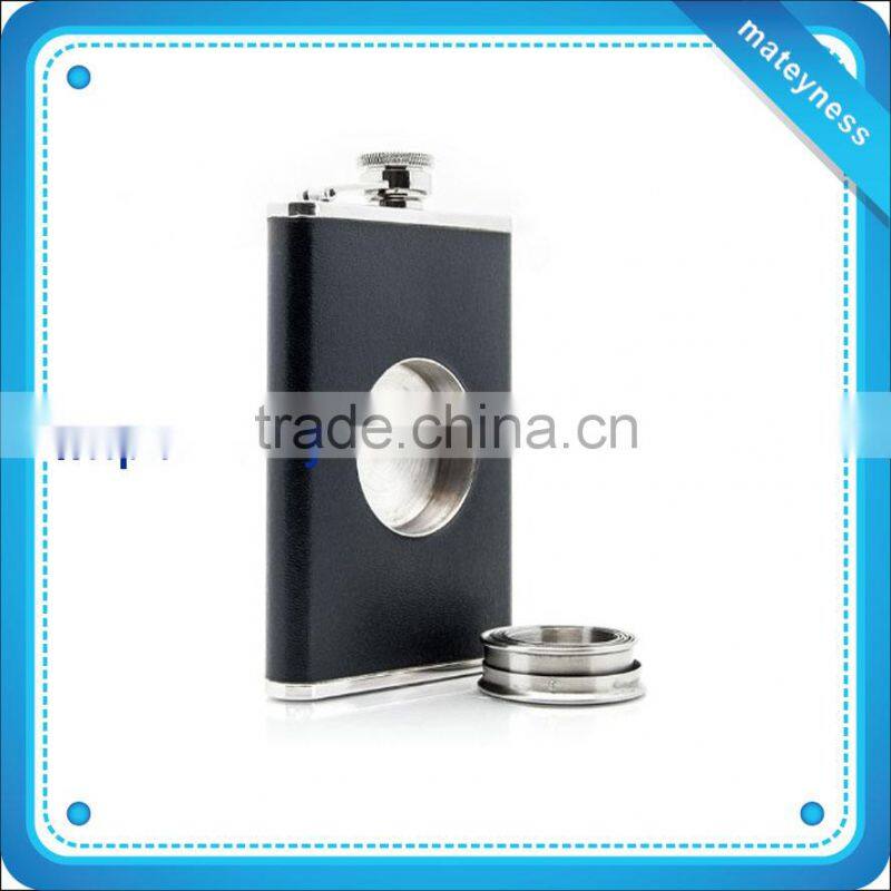 8oz Hip Flask with a Built-in Collapsible Shot Glass - Stainless Steel with Premium Bonded Leather Wrapping