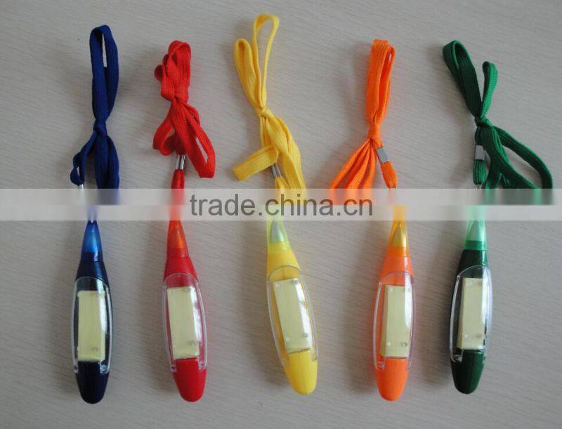 Best gift plastic ball pen,notepad ballpen with neck cord,promotional pen