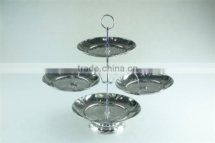 stainless steel hot new portable decorative fruit and cake plate with 4 layers