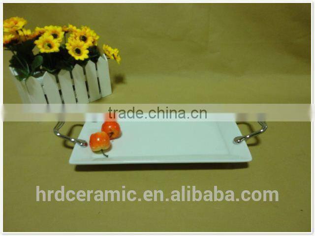 rectangular stock ceramic white plates with handle (high/low)
