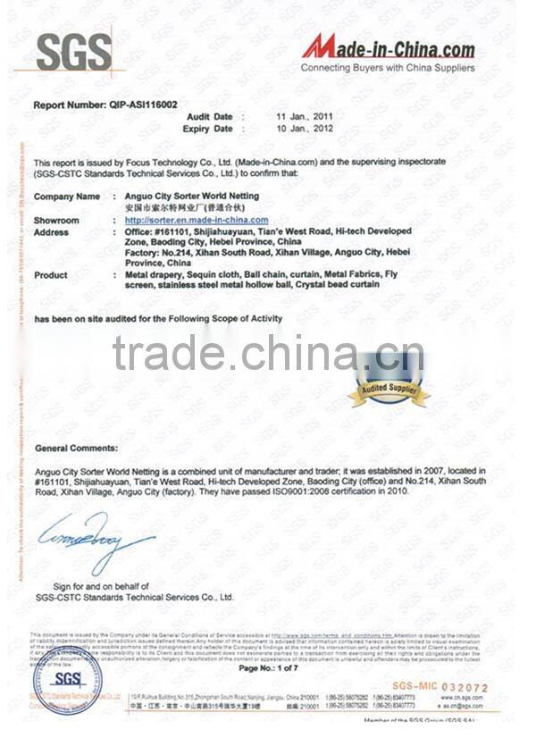 Sorter's wall covering curtain hanging woven wire mesh