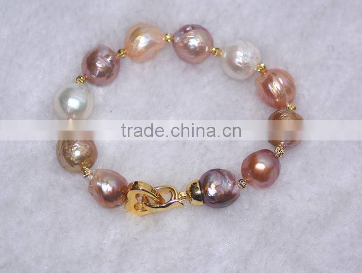 7.5" 11-12mm multicolors baroque Edison pearl bracelet