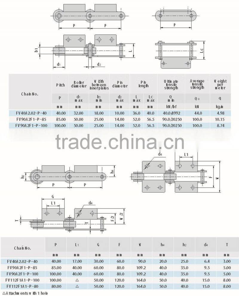 FV40 manufacturing large size FV series Conveyor chain with attachment