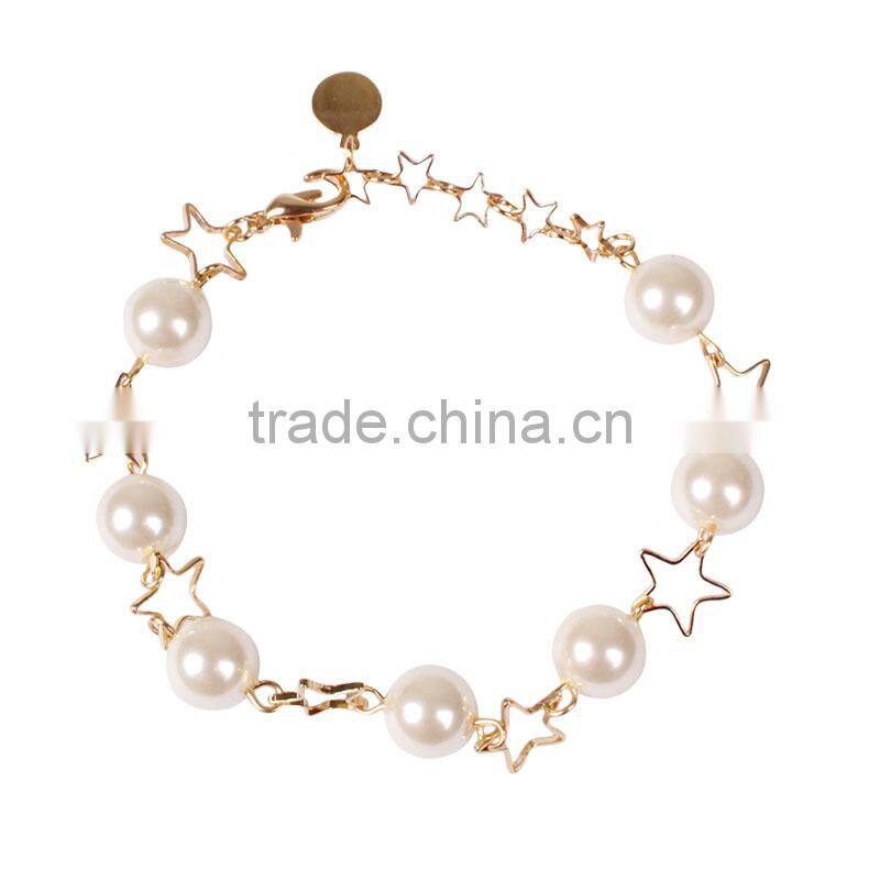 gold star pearl linked bracelet gold chain bracelet