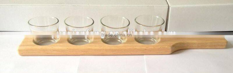 wooden beer paddle with glass cup, paddle, beer flight, glass cup tray