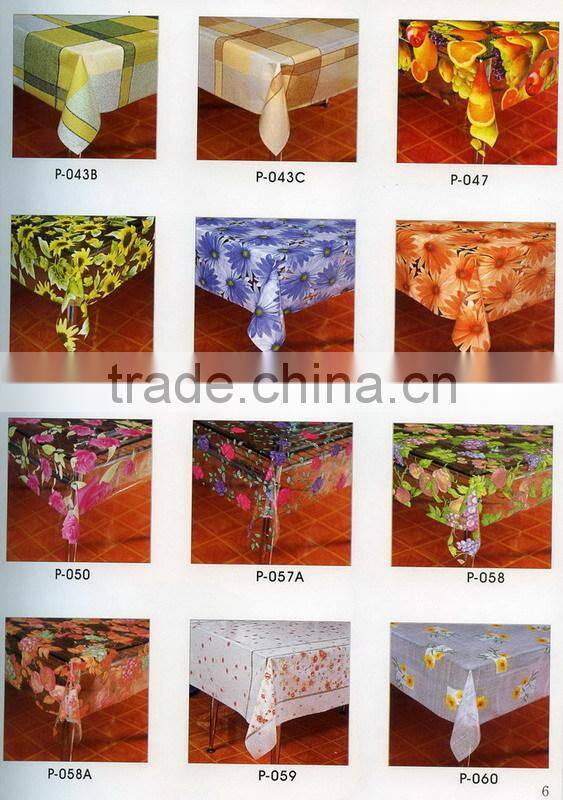 2014 Designed Printed PVC table cover with nonwoven or falannel back & PVC clear, Direct factory/Manufactory supply/industrial