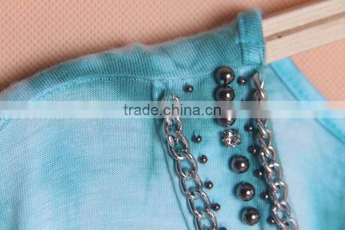 tie dye t-shirt for women, tie dye blouse with metal decoration