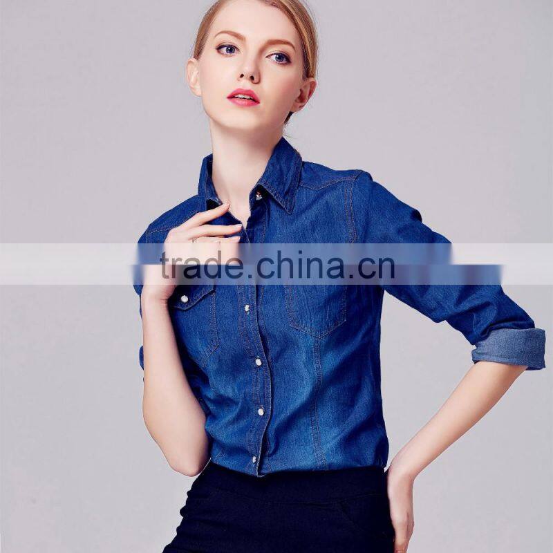 Wholesale factory price brand ladies casual jeans fabric sexy fancy denim shirt women