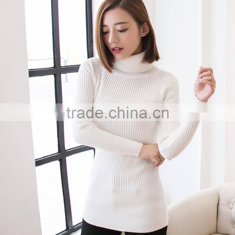 Slim fit soft hand feel long sleeve knitted pullover wool high neck sweater for women