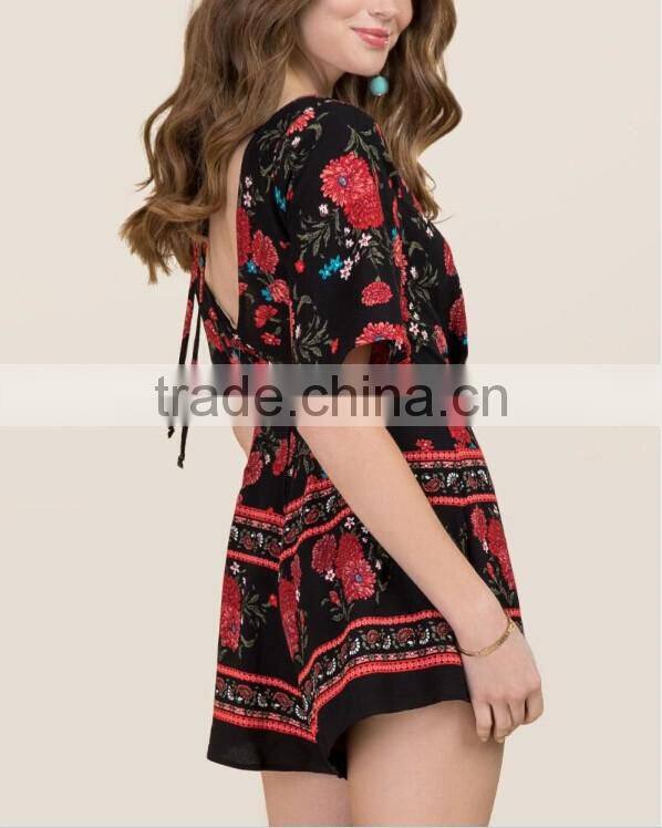 Short sleeve latest fashion customize floal romper women