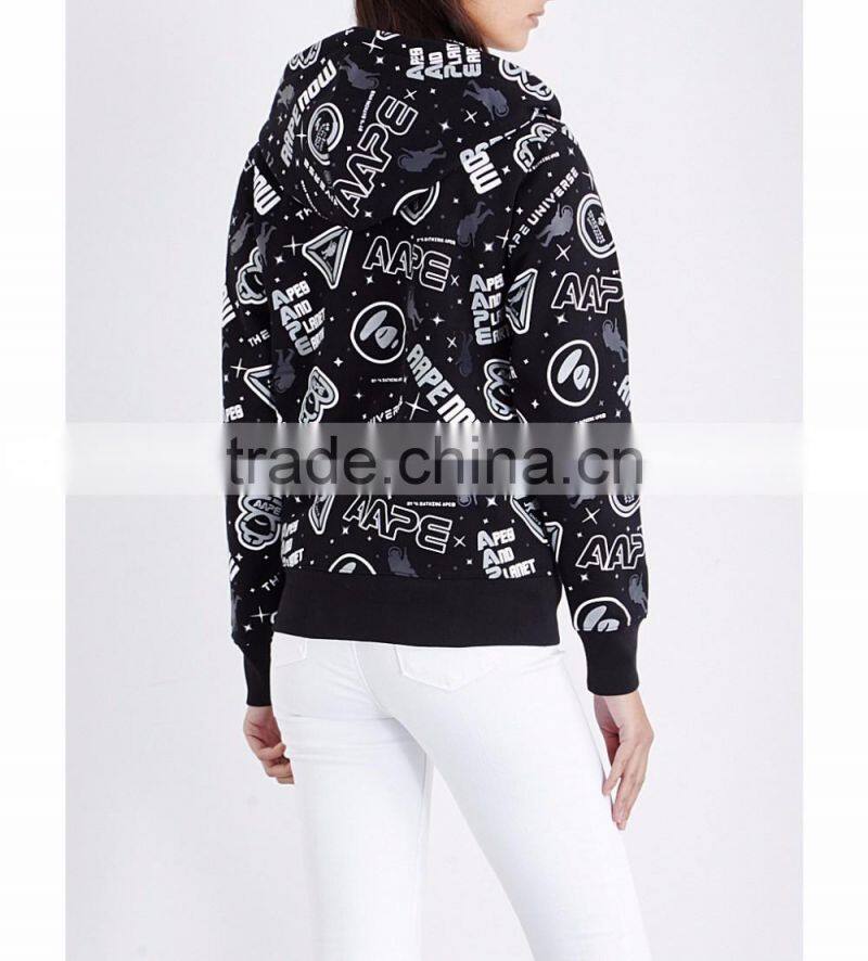 Wholesale Women Branded Drawstring Long Sleeves Branded Tabs Cuffs Elastic Ribbed Trims Jersey Hoody(DQE0179T)