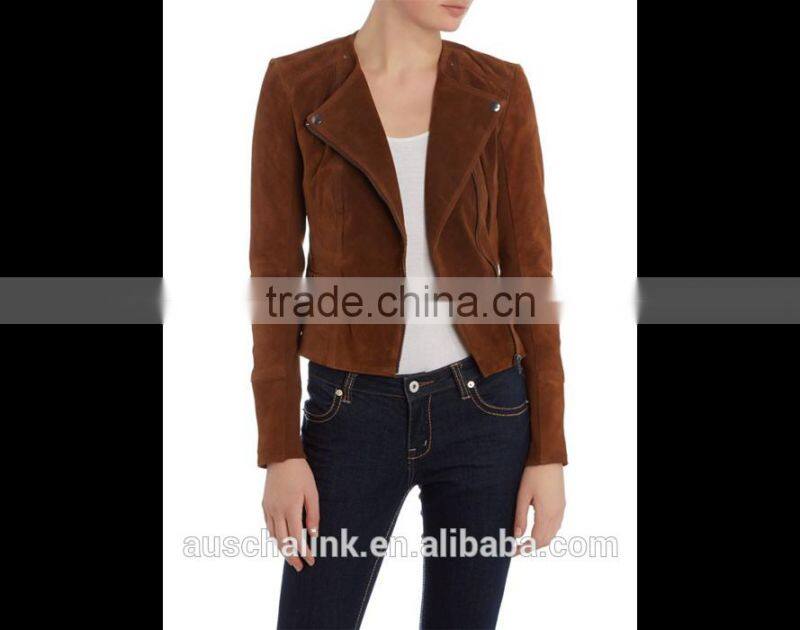 new arrival high qualiy lady winter long sleeve brown suede jacket