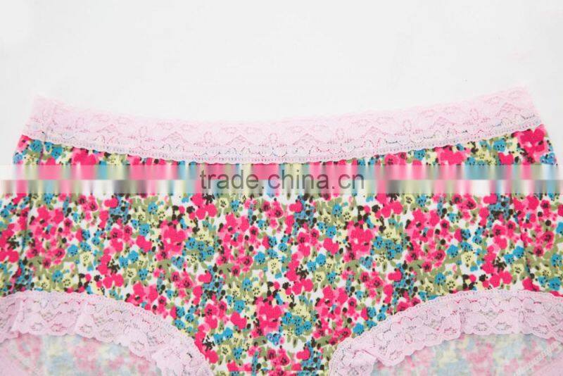 Factory Custom Cheapest Printing 95% Cotton 5% Spandex with Lace Sexy Fancy Woman Underwear