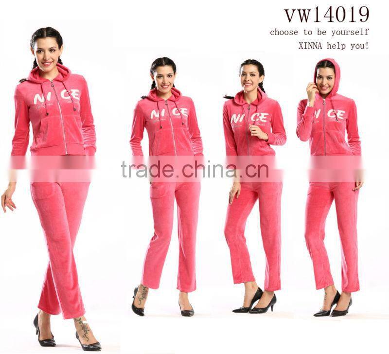 2016 new latest design sports china cheap fashion velour tracksuits for lady