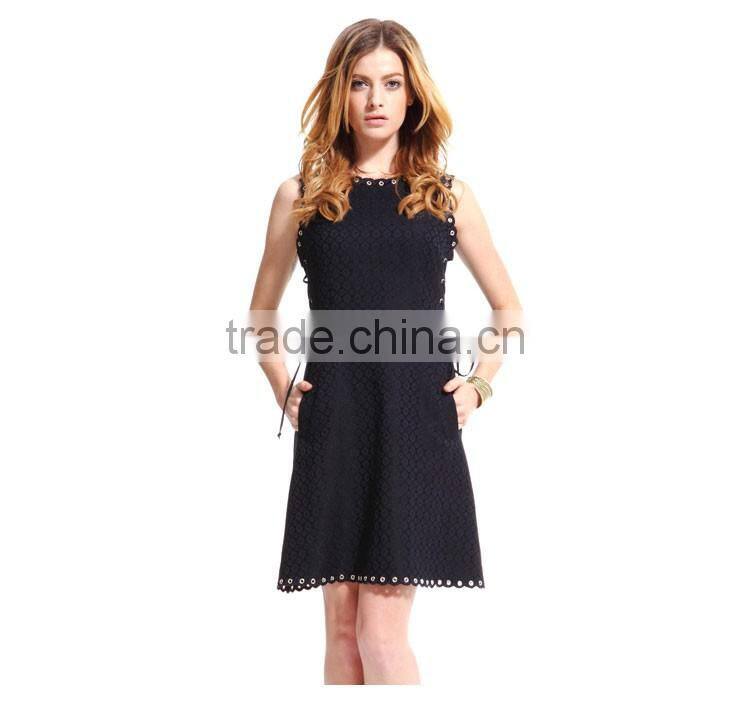 Maxnegio jacquard design metal stud casual dress