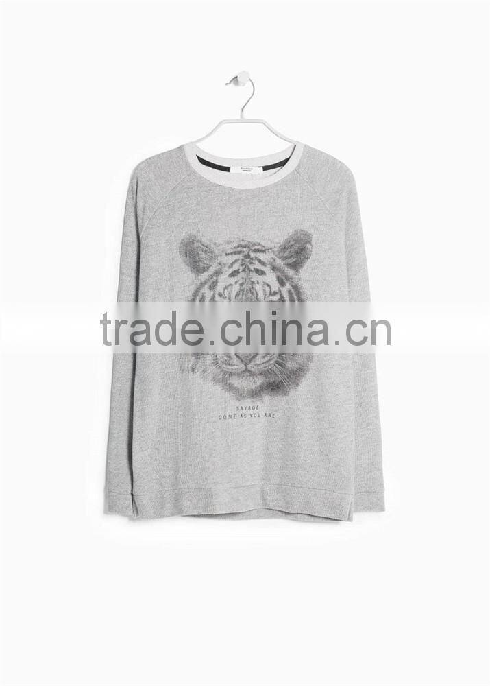 tiger printed grey womens sweatshirts without hood wholesale