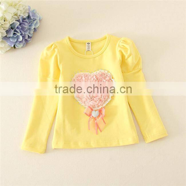 WHOLESALE GIRL'S UNDERSHIRT WITH embroidered heart, kids yellow winter undershirts for wholesale market