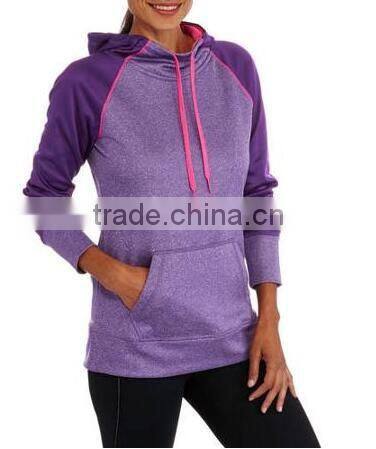 fashion women's clothing 100% Polyester Raglan Tech Fleece Hoodie with hood
